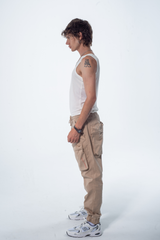 Haresquare Camel Cargo Pants – unisex luxury streetwear with utility design and premium fabric, designed in Ireland