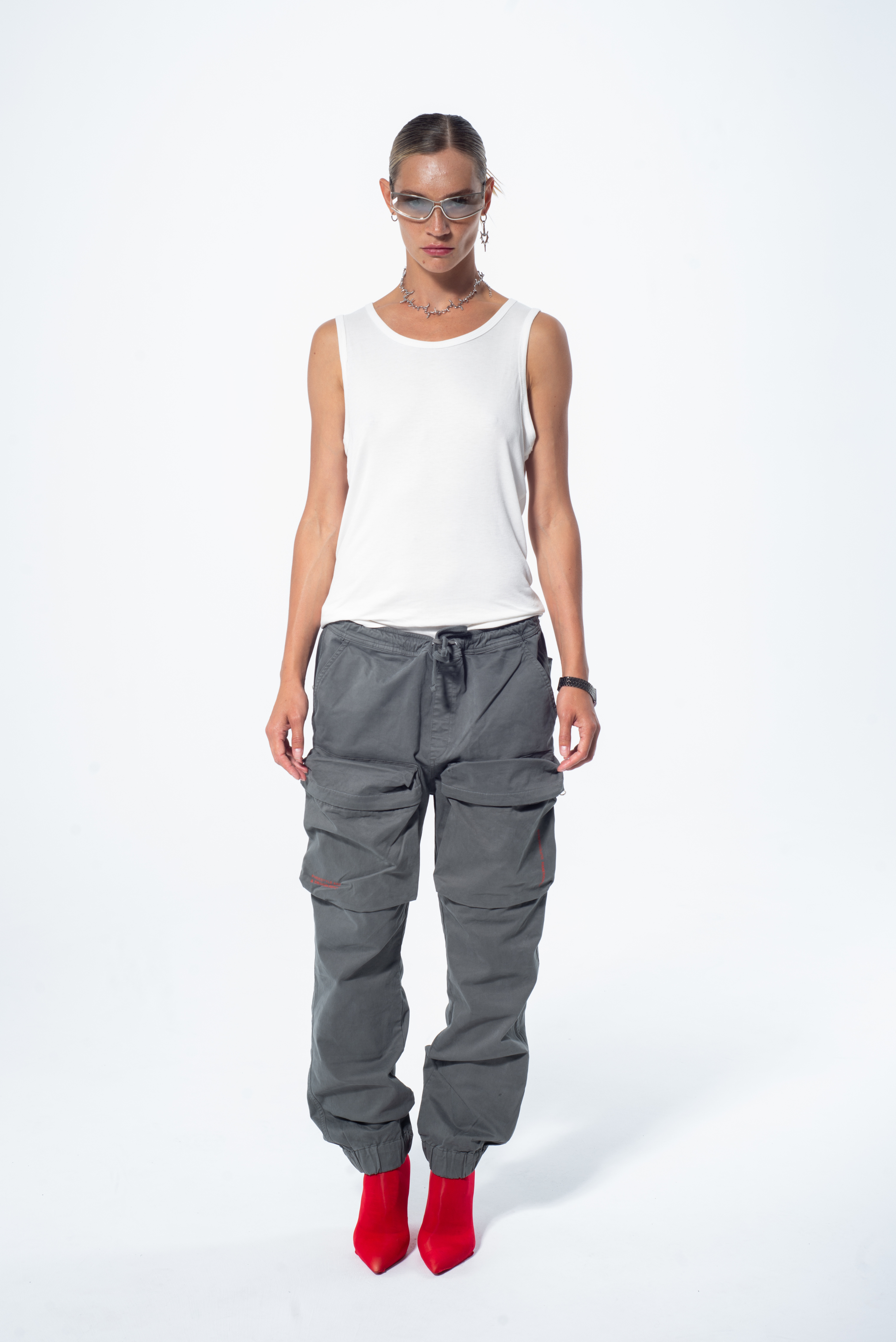 Haresquare Grey Cargo Pants – minimalist unisex streetwear with a luxury finish and modern utility design, designed in Ireland