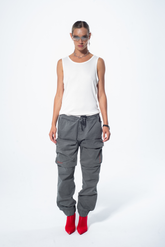 Haresquare Grey Cargo Pants – minimalist unisex streetwear with a luxury finish and modern utility design, designed in Ireland