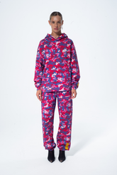 Model in the Haresquare Pink Camouflage Tracksuit – unisex luxury streetwear from Ireland